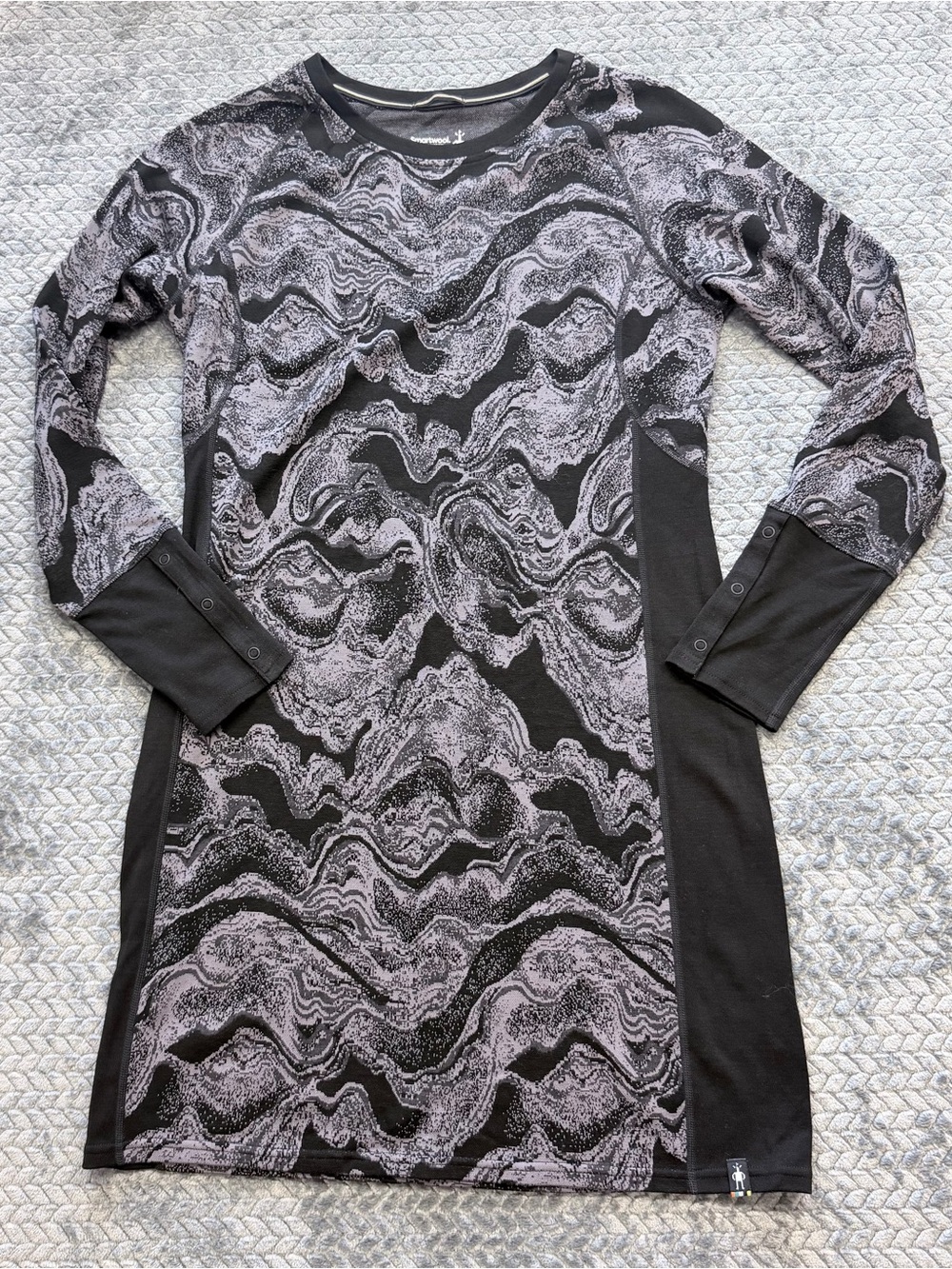Smartwool Merino Sport 250 Long Sleeve Patterned Dress Black Gray Size Medium
